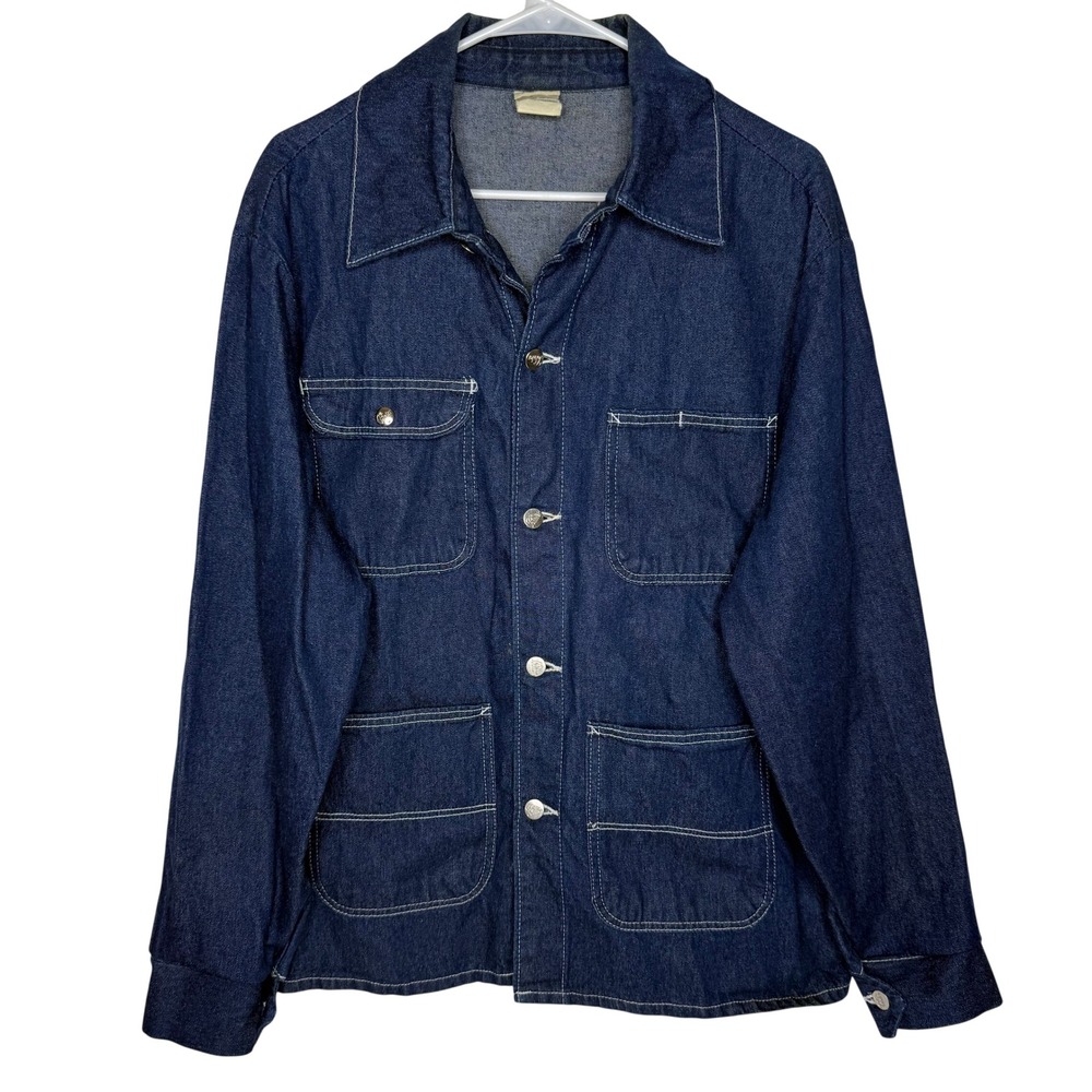 Vintage Pointer Brand‎ Mens Denim Chore Coat Dark Wash Contrast Stitch USA Large